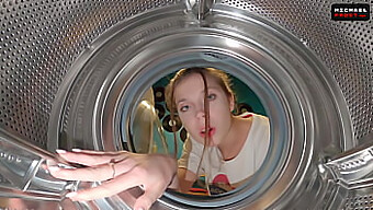 Petite Brunette Stuck In Washing Machine During Steamy Role Play Session