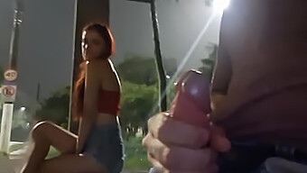 Emely'S Daring Public Handjob: A Hot Encounter At The Bus Stop