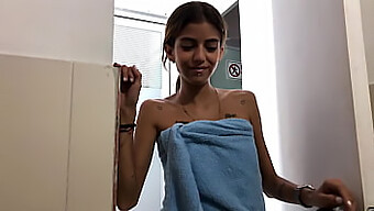 Young Latina Stepsister Helps Finish Off With Facial In Bathroom