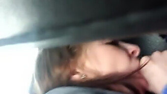 A Messy Girlfriend Gives A Sloppy Blowjob In A Car