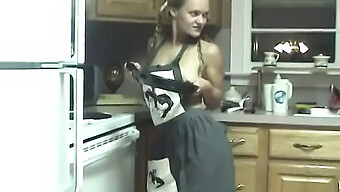 American Petite Woman Explores Her Sexuality With Kitchen Tools On Countertop