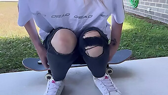 Inked Skater Receives Intense Pleasure In A Public Setting