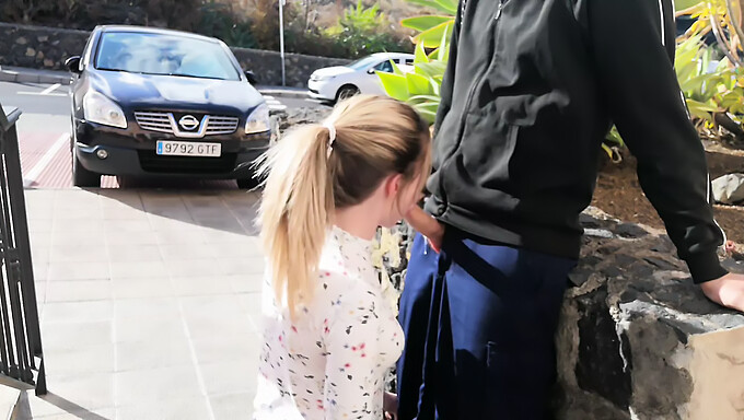 European Amateur Gives A Wild Blowjob In Parking Lot And Receives A Massive Facial