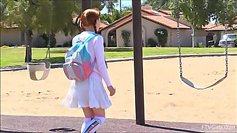 Teenage Redhead Dolly Little Pleasures Herself Outside